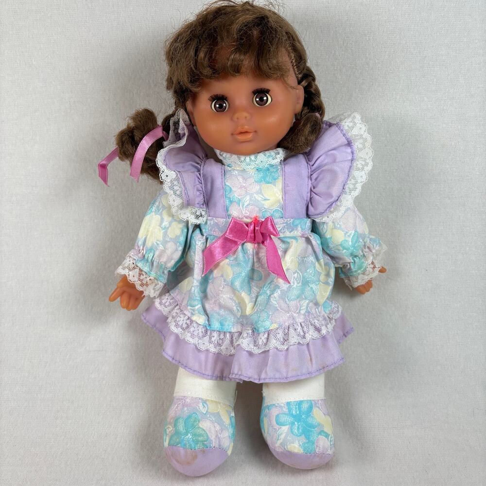 Simba My Love Sleepy Eyes 12" Vintage Doll Brown Hair & Eyes Purple Dress